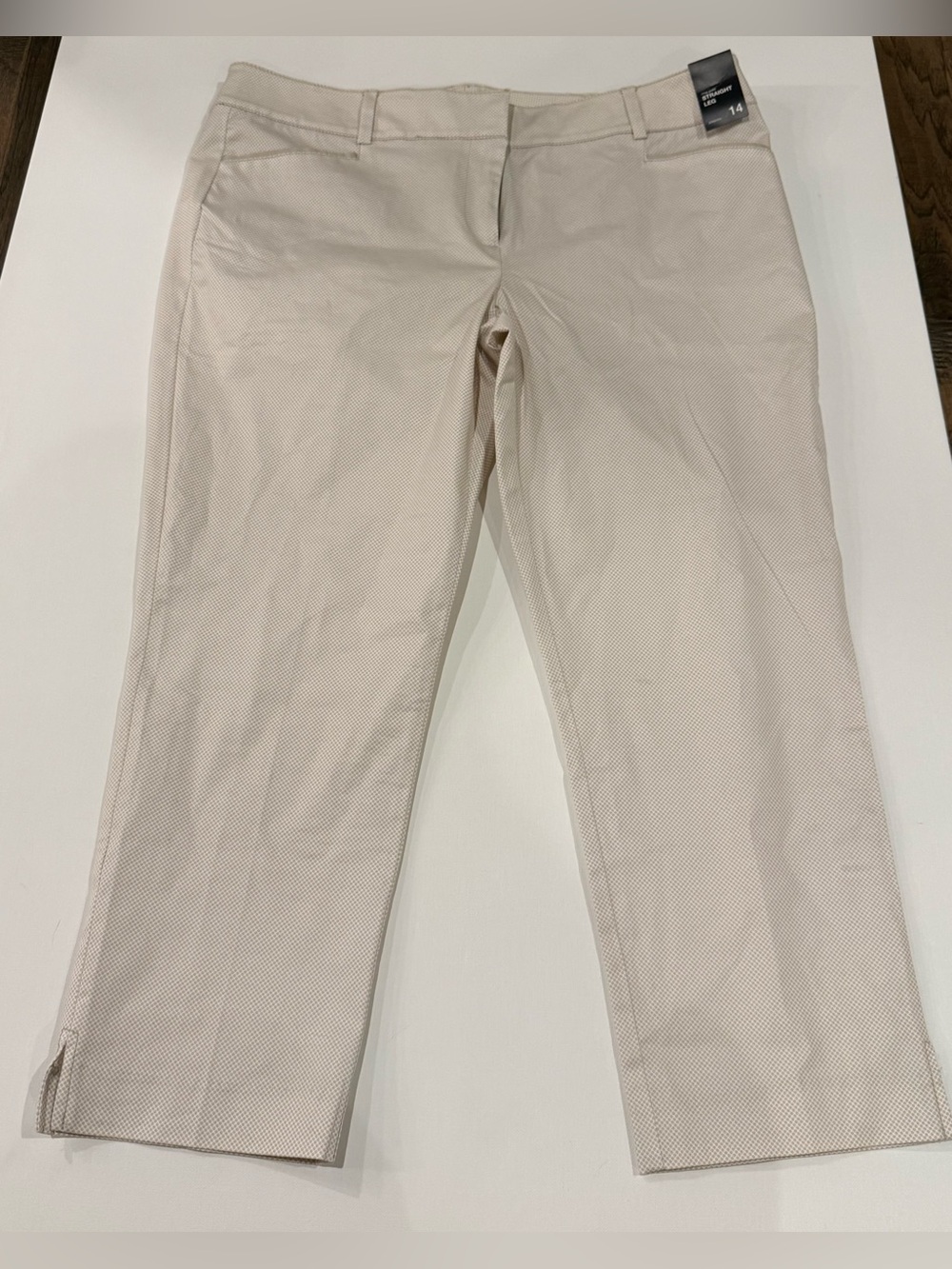 New York & Company Cream Textured Straight Leg Crop Pants